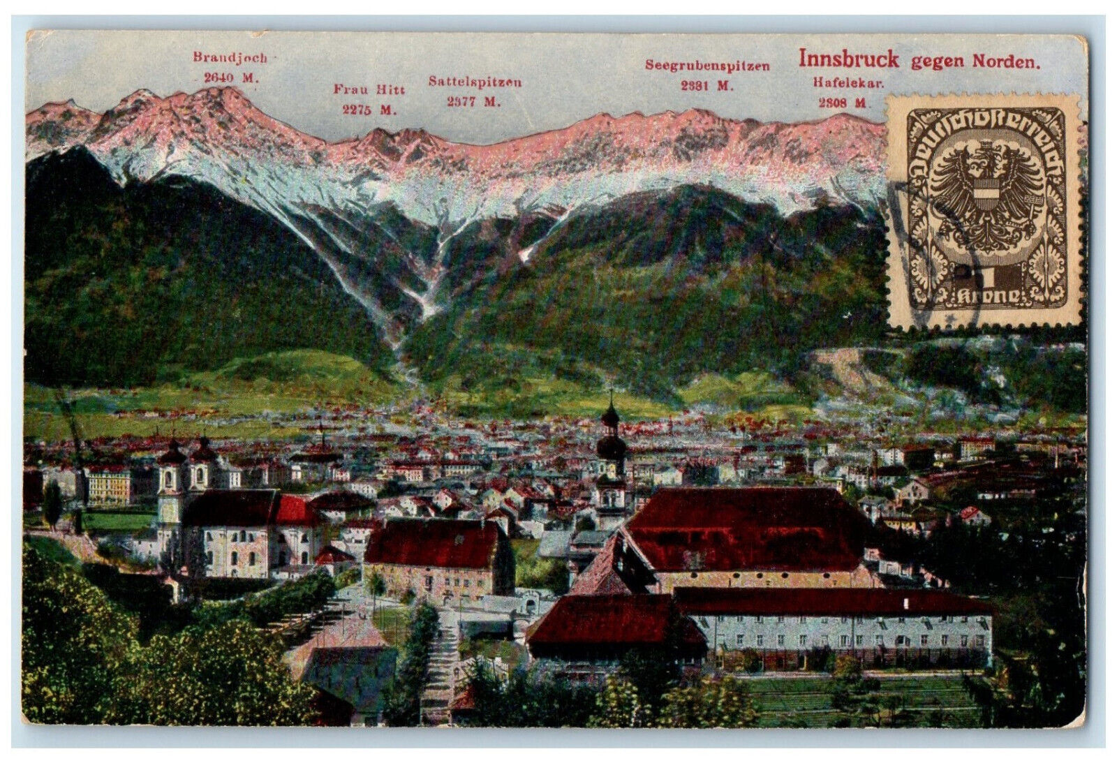 c1910 Innsbruck Towards The North Tyrol Austria Mountain Names Antique Postcard