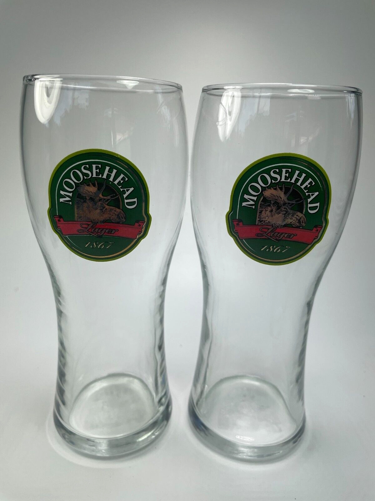 Moosehead Lager Beer Glasses Embossed Canadian 16 oz Moose Image 2 Cups B32
