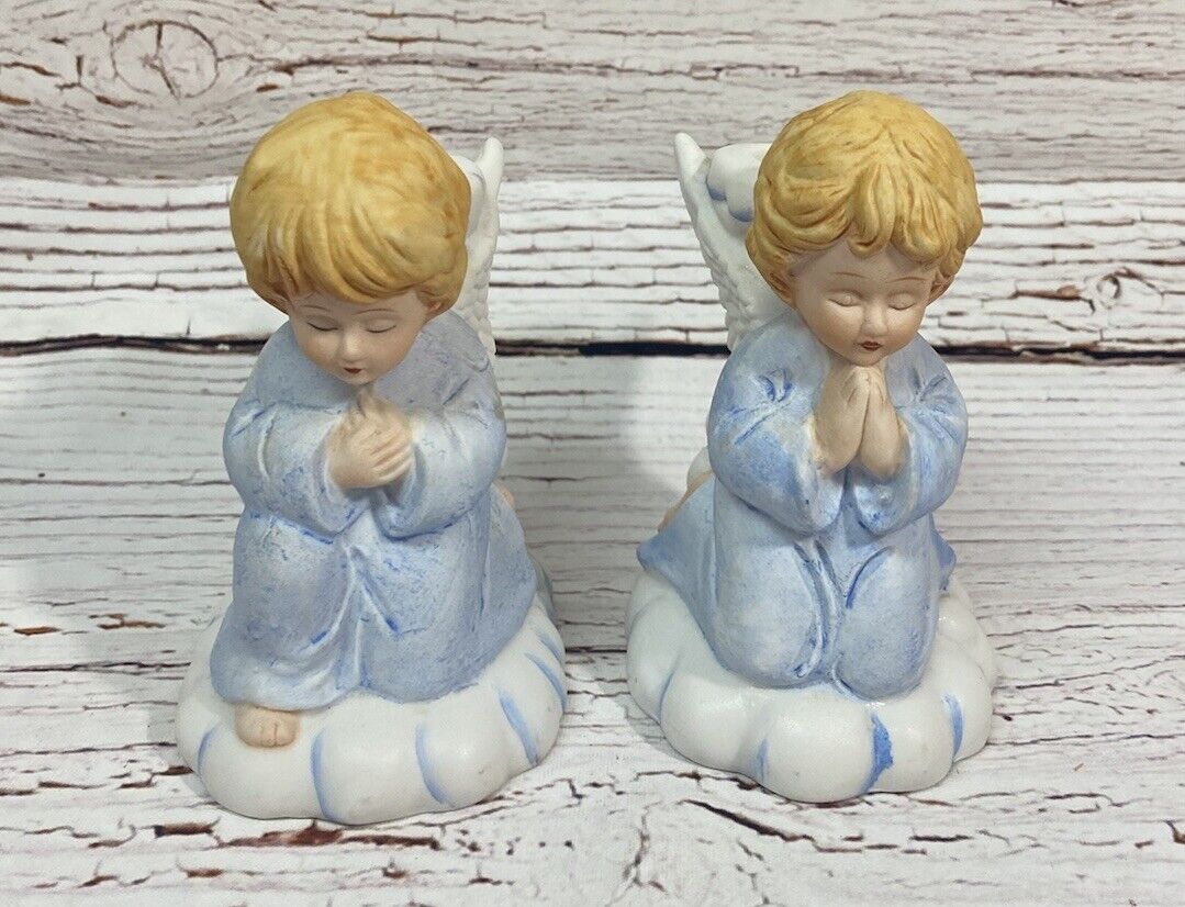 Set of 2 Praying Angel Taper Candle Holders Christmas 4.5”