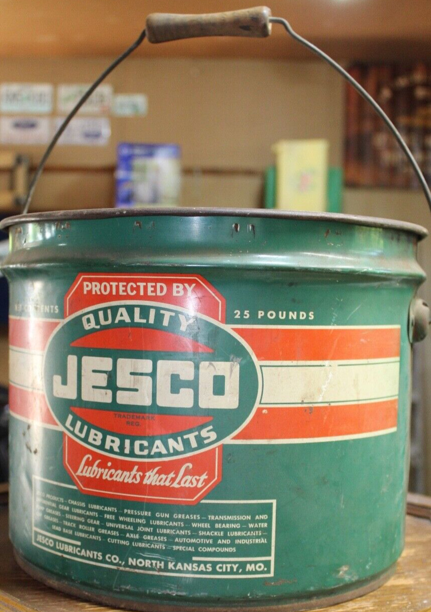 Vintage Advertising JESCO Lubricant 25 lb Lubricant Metal Can Wood Handle