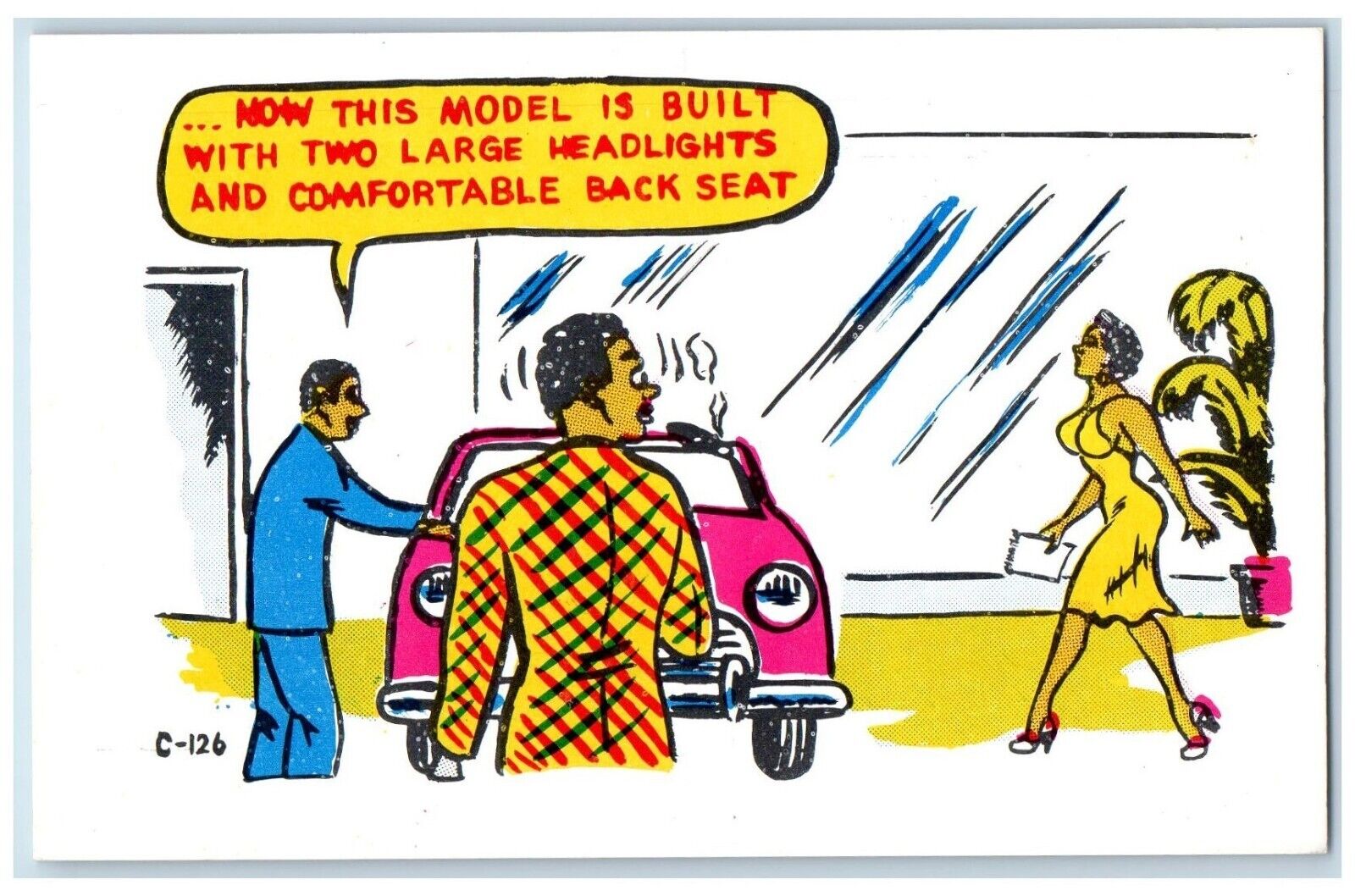 c1910's Sexy Woman New Car Model Risque Humor Comic Unposted Antique Postcard