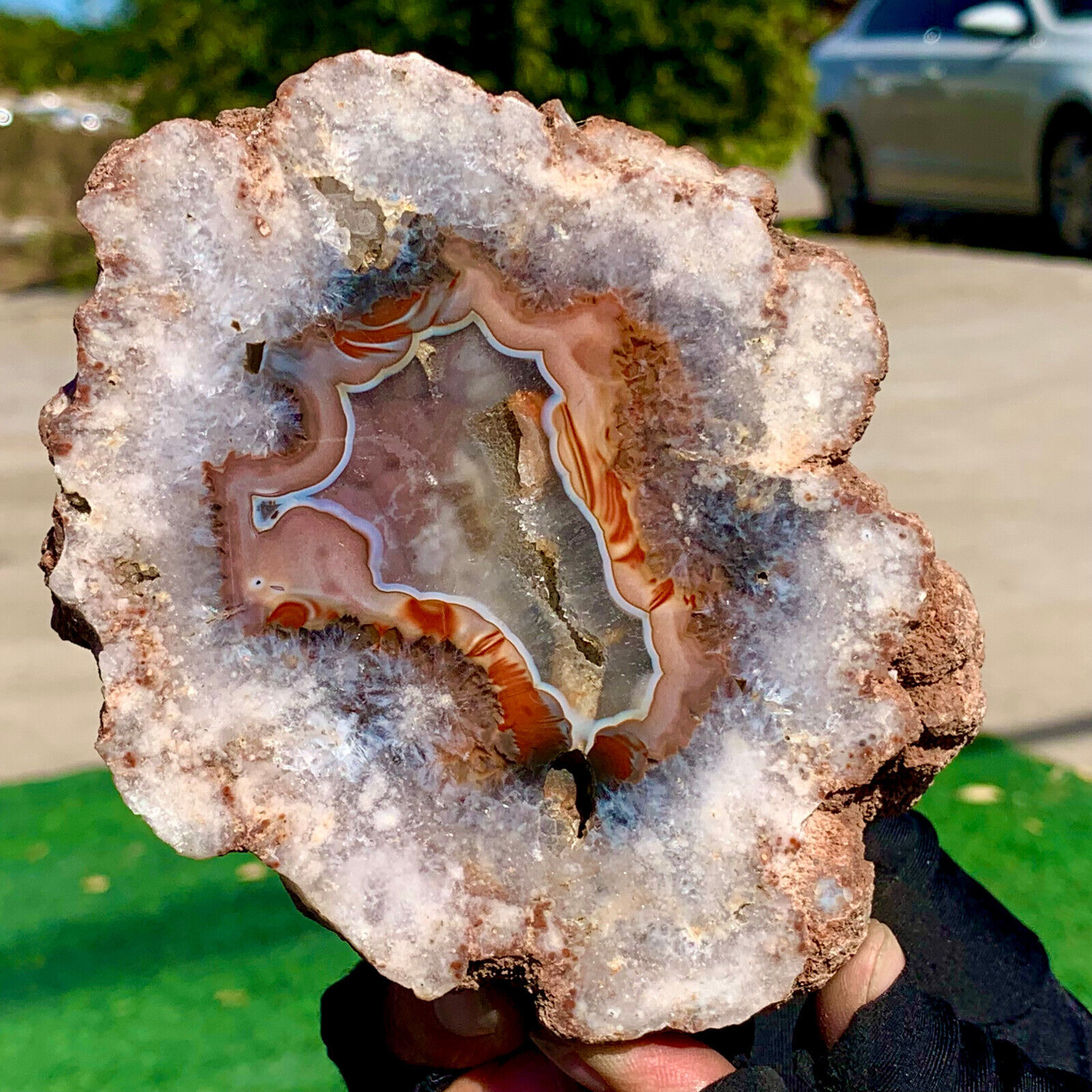 1.7LBNatural Warring States Red Agate Thick Slice Crystal Museum level /Moroccan