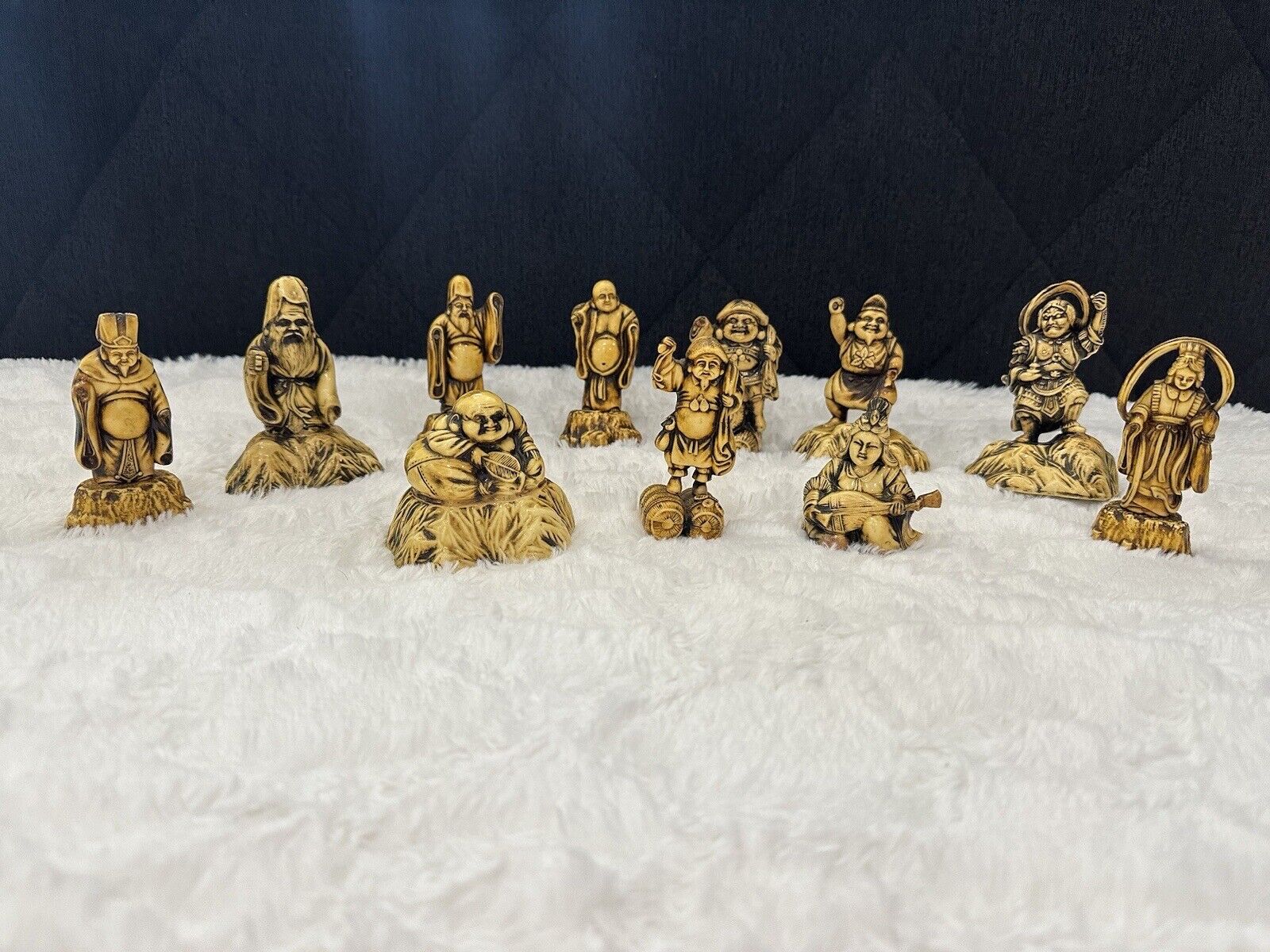 Japanese Seven Lucky Gods Figurines Celluloid or Plastic 1900 1930 Vintage 11