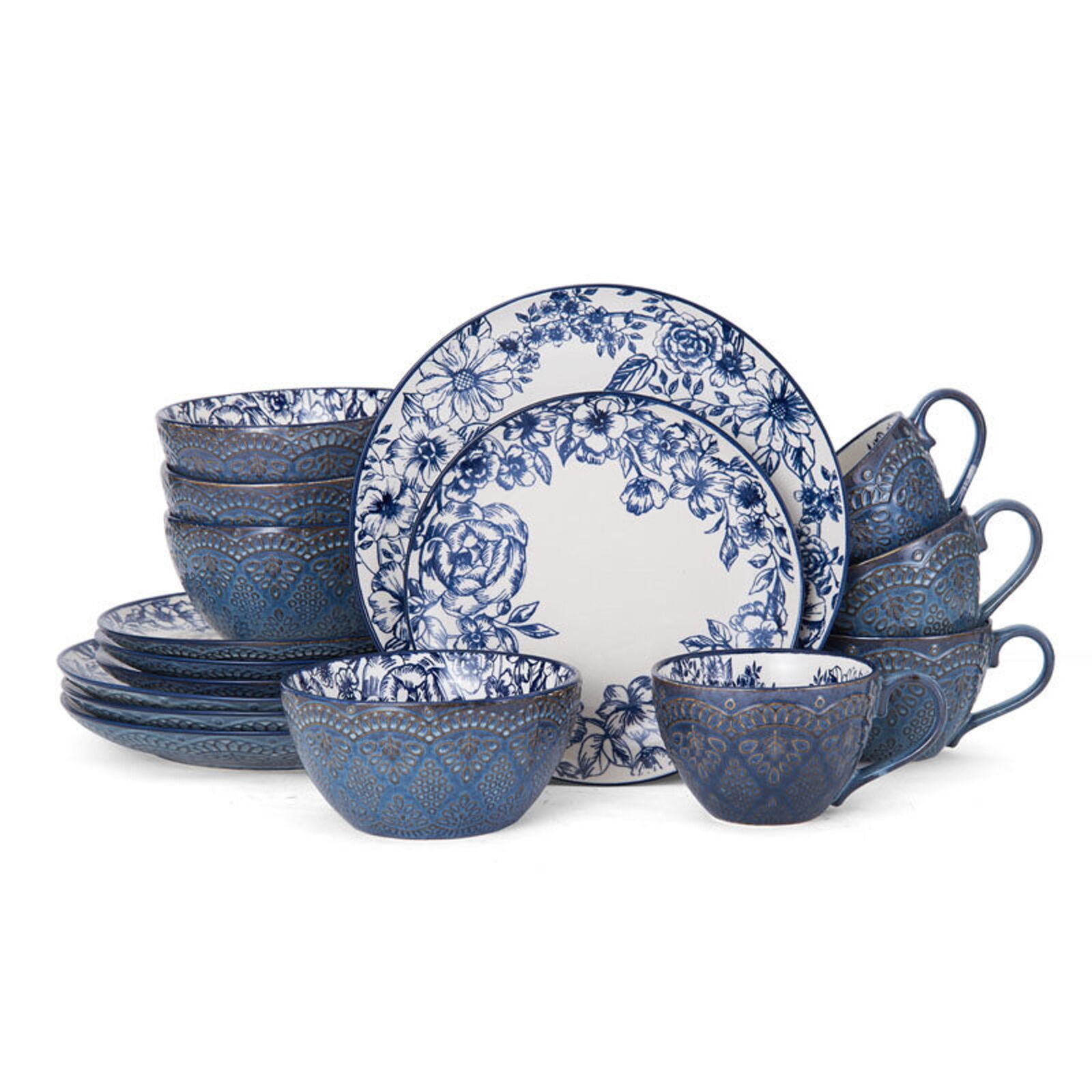 Pfaltzgraff Gabriela Blue Stoneware 16-Piece Dinnerware Set+