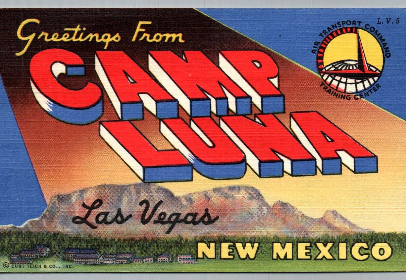 Camp Luna Air Transport Las Vegas New Mexico Large Letter Linen Postcard NM
