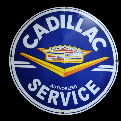 CADILLAC SERVICE PORCELAIN ENAMEL SIGN 30X30 INCHES DOUBLE SIDED