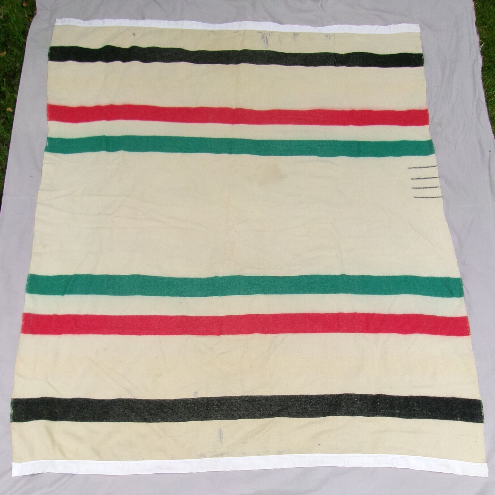 VTG HUDSON BAY 4 POINT WOOL BLANKET 84X68 AS IS DISTRESS FOR FABRIC COAT JACKET