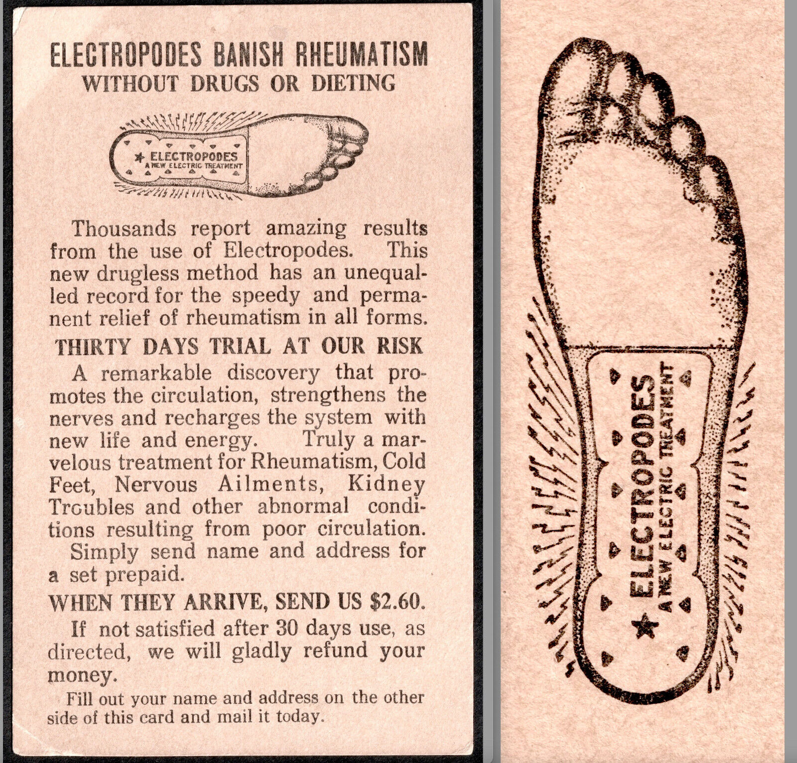 Electric Foot Rheumatism /Kidney Cure ELECTROPODES Lima OH Advertising Post Card