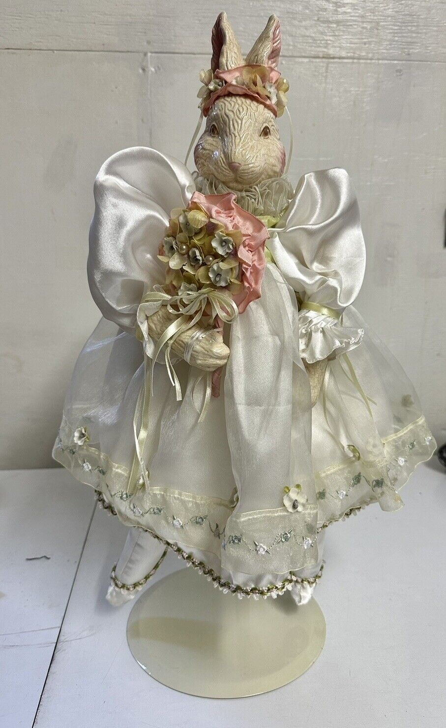 Vintage Rare Department 56 Ceramic Porcelain Flower Ballet Bunny Rabbit Doll