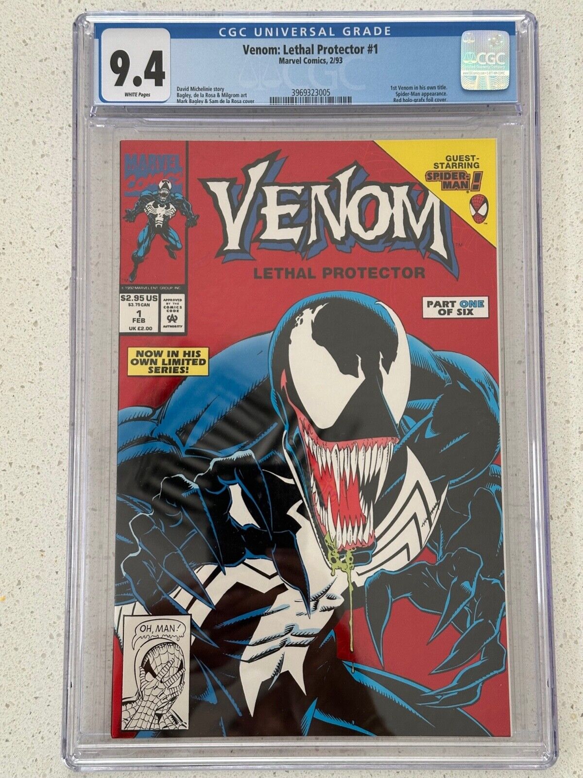 Venom Lethal Protector #1 CGC 9.4 White Pages Red Foil Cover