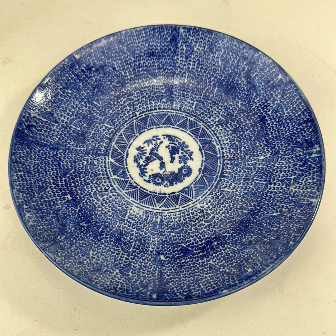 Antique Japanese blue & white plate stencil 8”