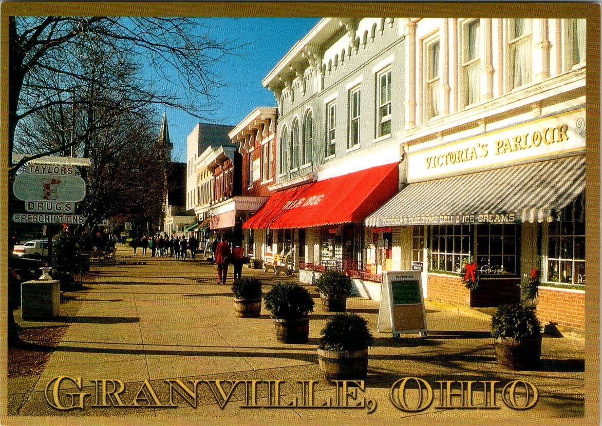 Granville, OH Ohio  STREET SCENE Victoria's Parlour~Taylor's Drugs  4X6 Postcard