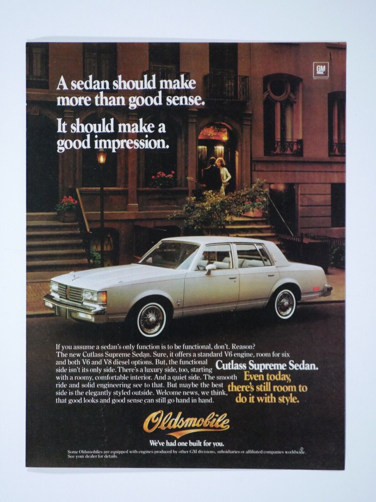 1982 Oldsmobile Cutlass Supreme Sedan Vintage White Original Print Ad 8.5 x 11\