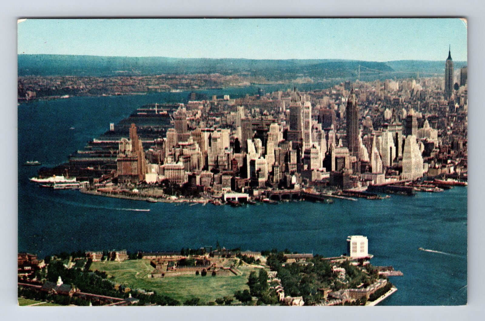 New Yor City NY-Aerial Of Manhattan, Antique, Vintage Postcard