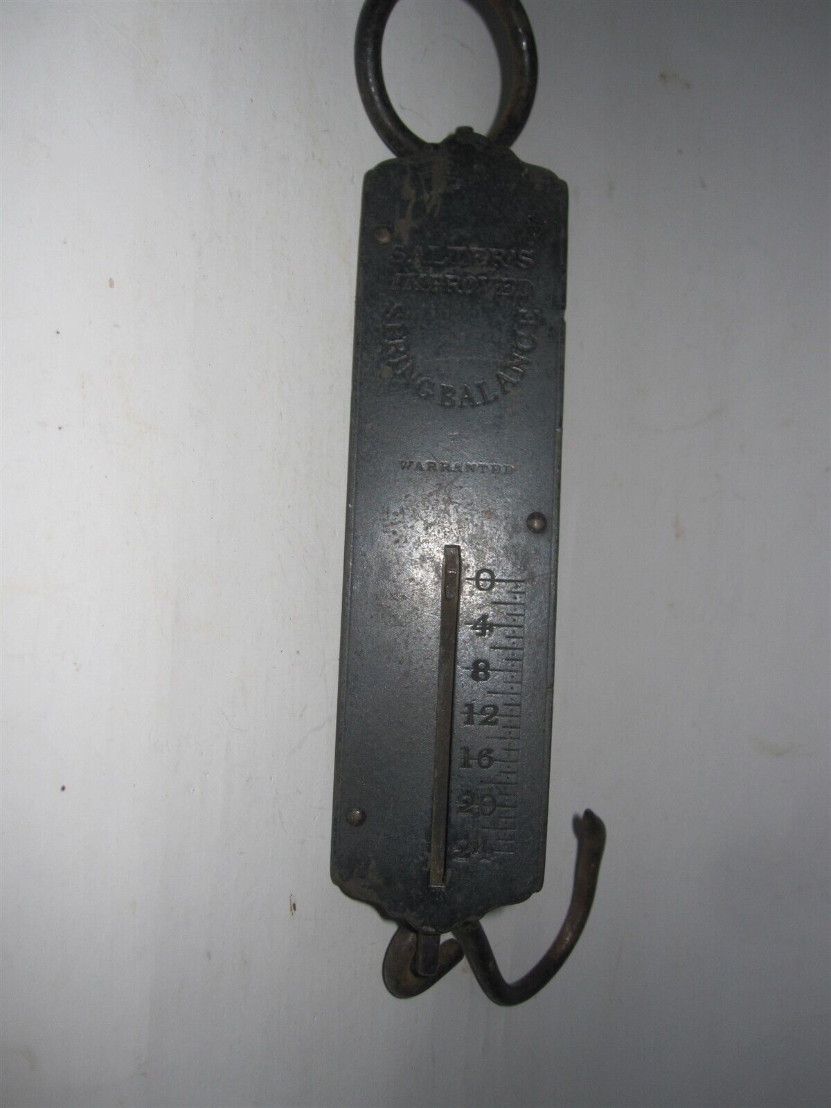 antique steel Salter\'s spring balance hanging scale - 24 pouind limit