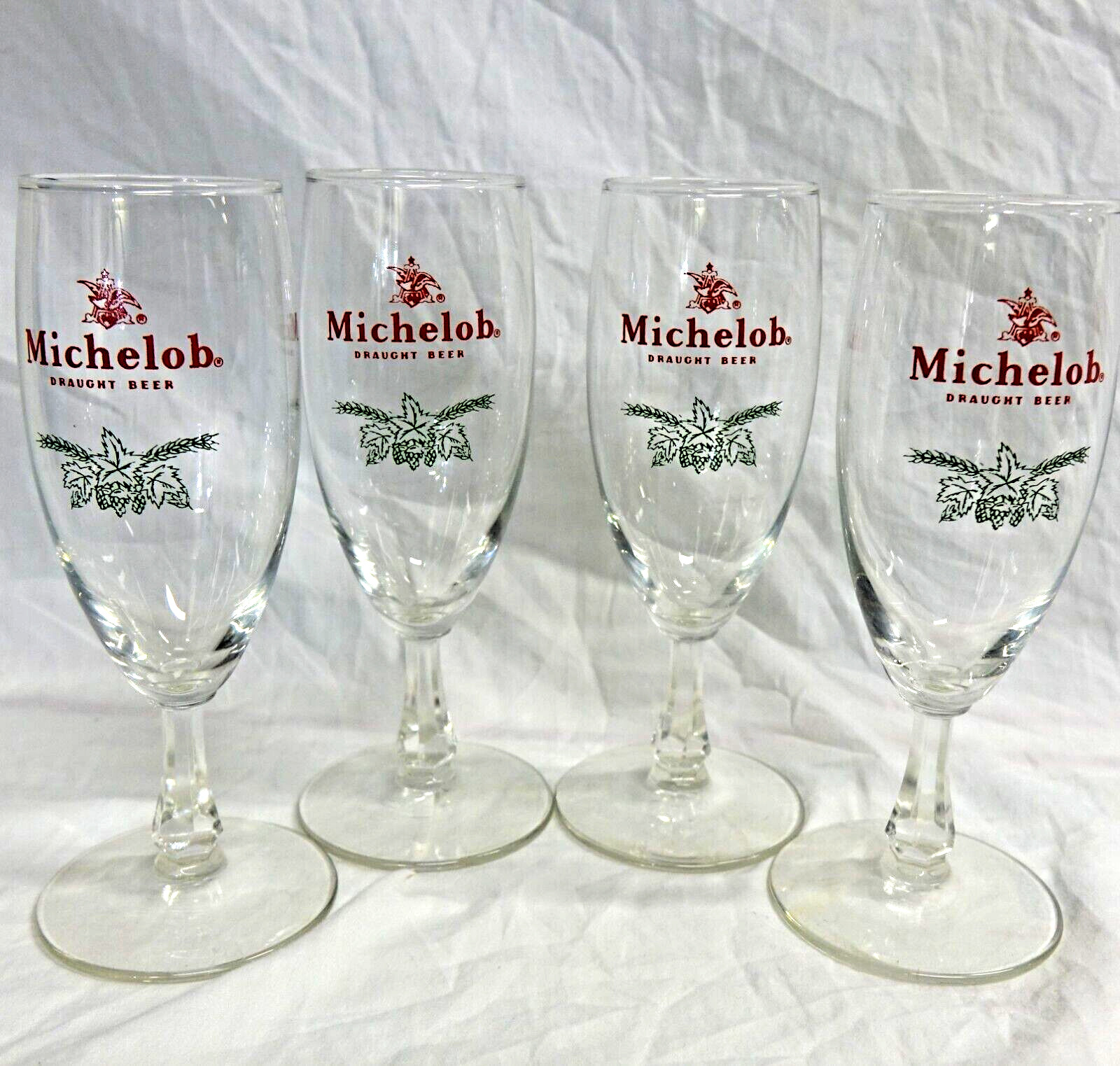 Vintage 1970's Michelob Draught Beer Stemmed 9 0unce Glasses Set of 4