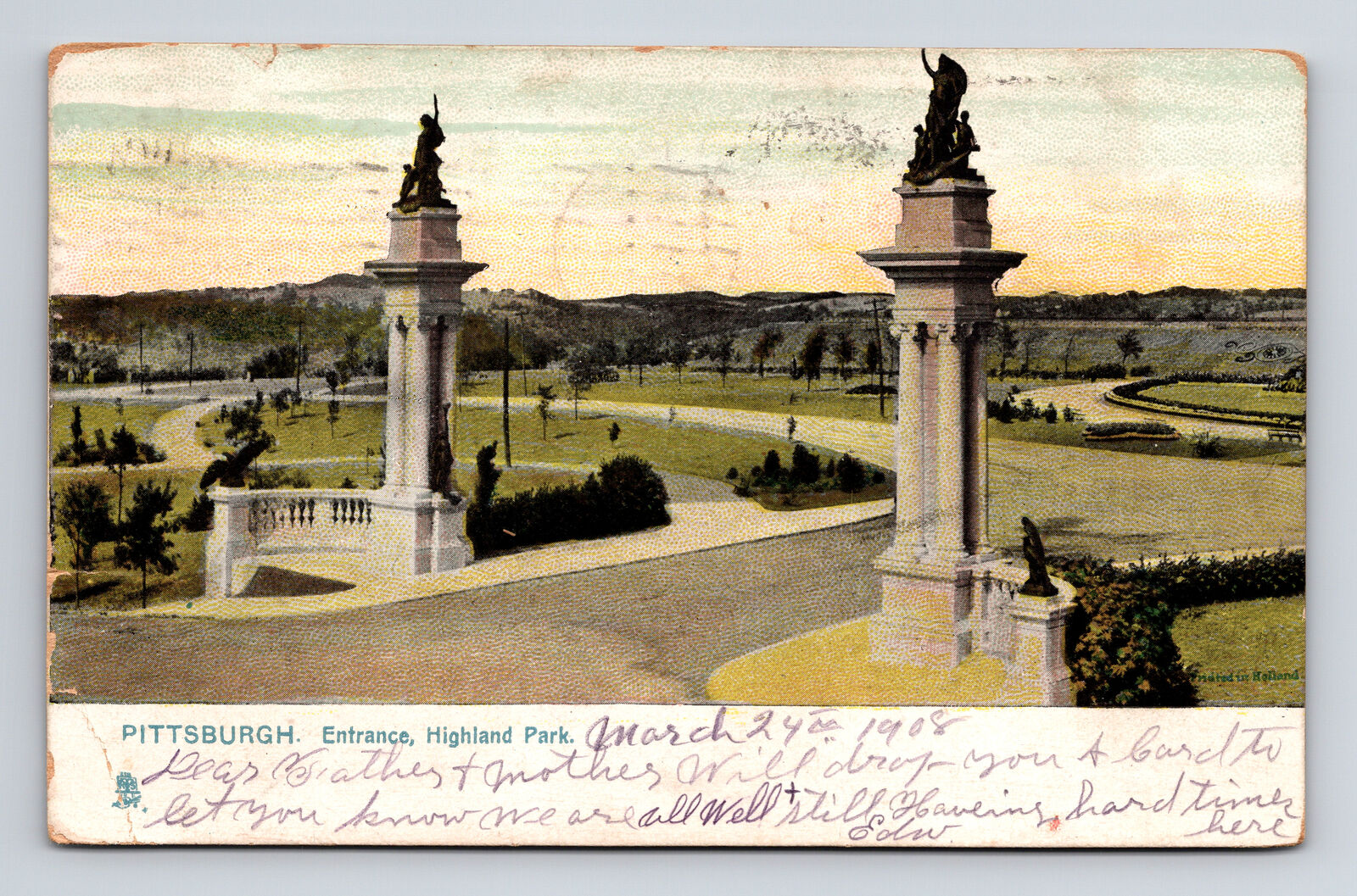 c1908 UDB Postcard Pittsburgh PA Penn Highland Park Raphael Tuck Raphotype