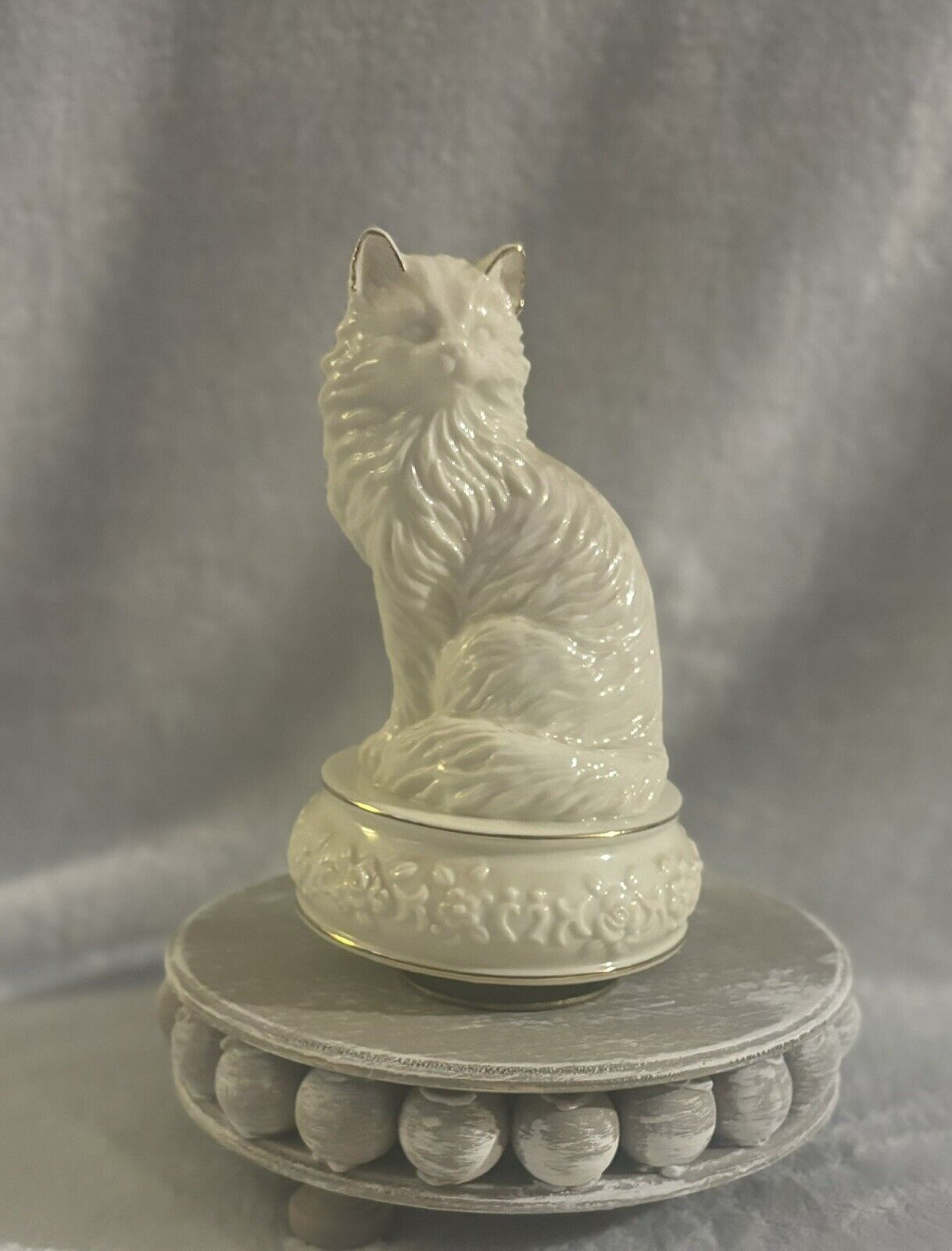 Vintage Enesco Symphony Porcelain Cat Music Box Figurine * See Description
