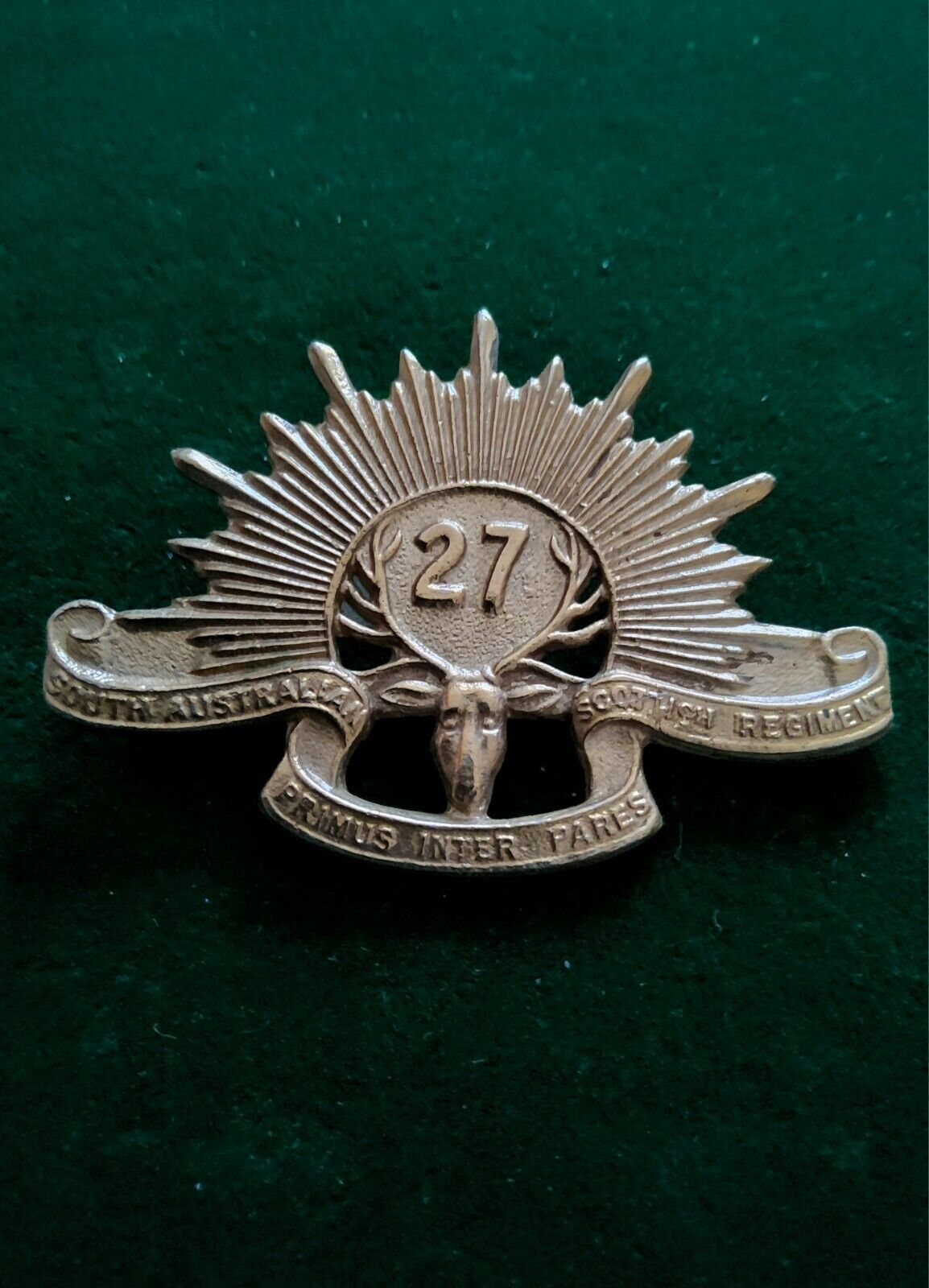 Rare WW1 WW2 South Australian 27th Scottish Regiment Brass Badge Australia Army