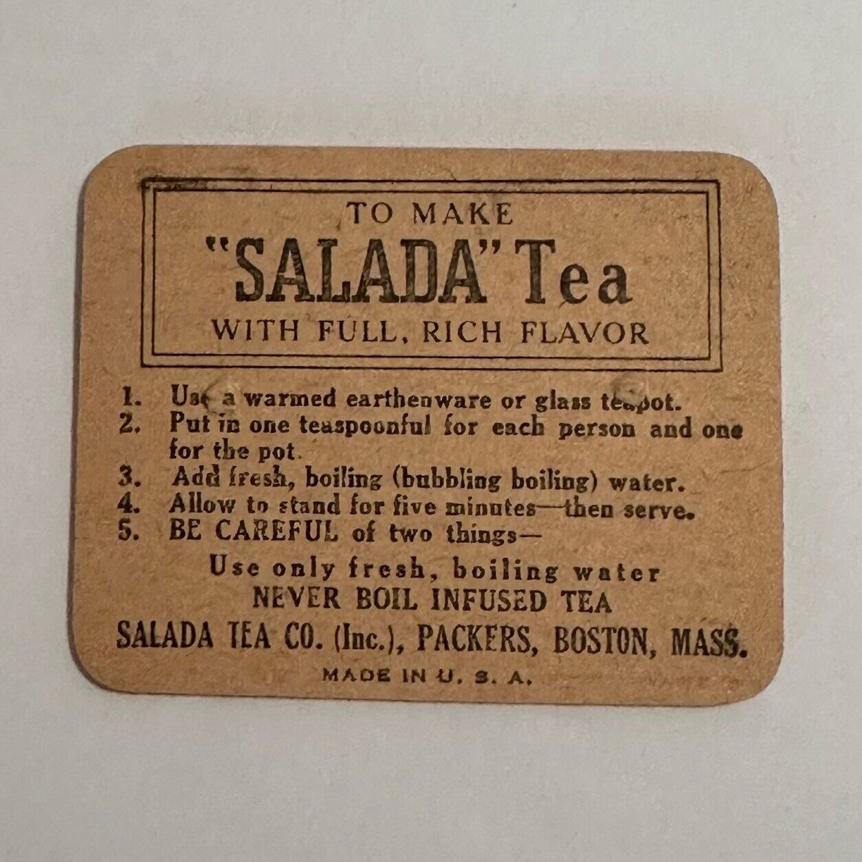 Vintage Salada Tea Tiny Recipe Card Advertising USA Boston MASS Size 1.5” x 2”