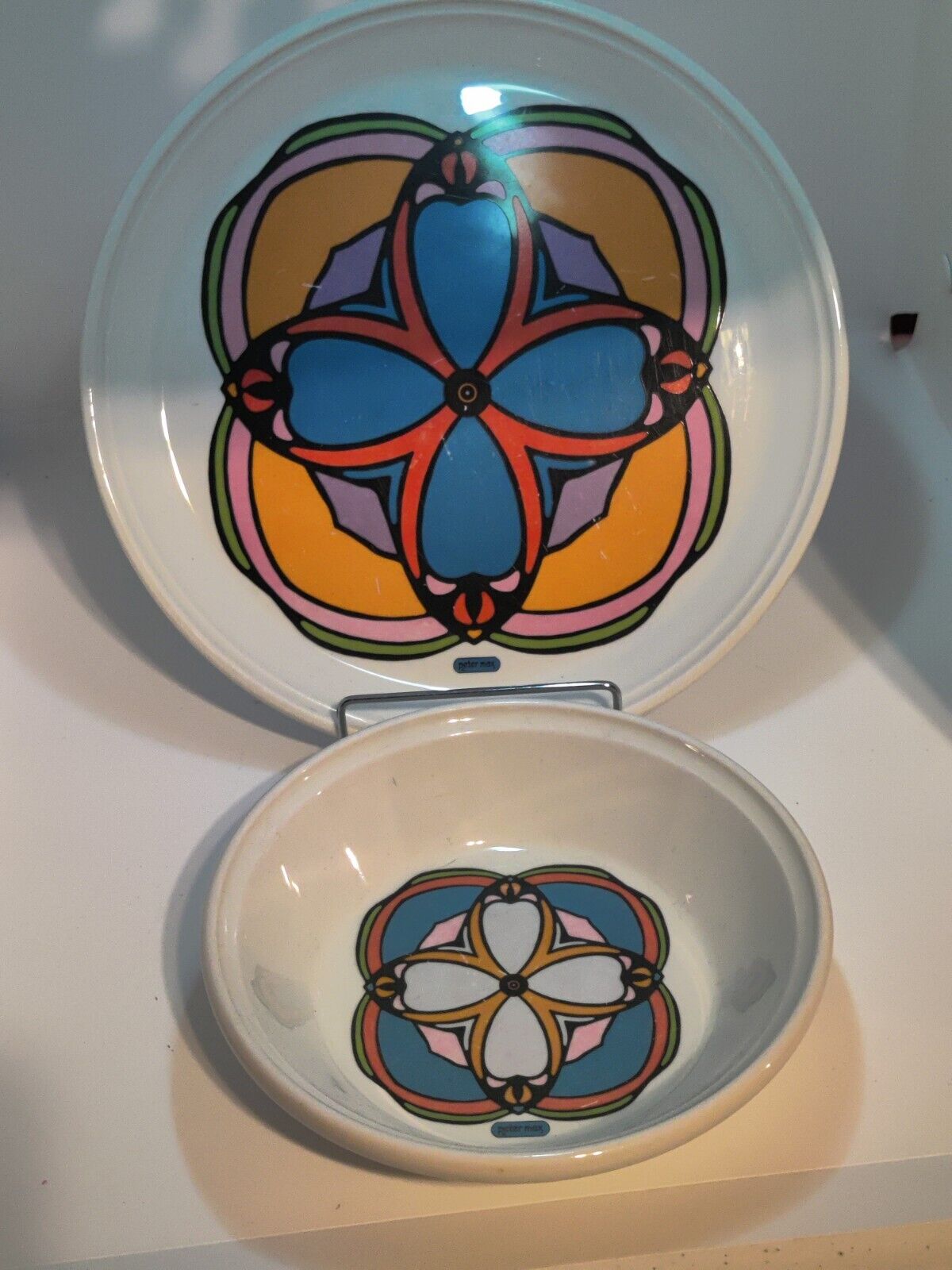 60's Peter Max Psychedelic Clover Coupe Bowl & Plate Set Iroquois China Pop Art