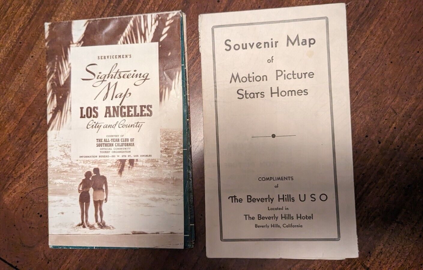 Vintage Sightseeing Map Of Los Angeles & Souvenir Map Motion Picture Stars Homes