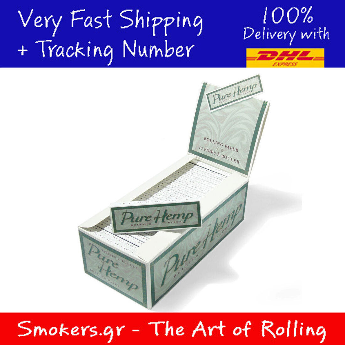 1x Box Pure Hemp Cigarette Rolling Papers (Full Box 50 booklets)