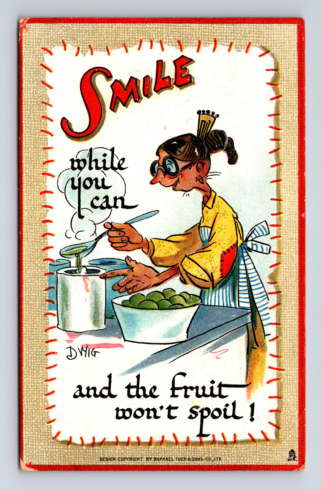 c1910 Tuck's Smiles Series No. 169 Cooking Comic RMS RPO Cancel Postcard