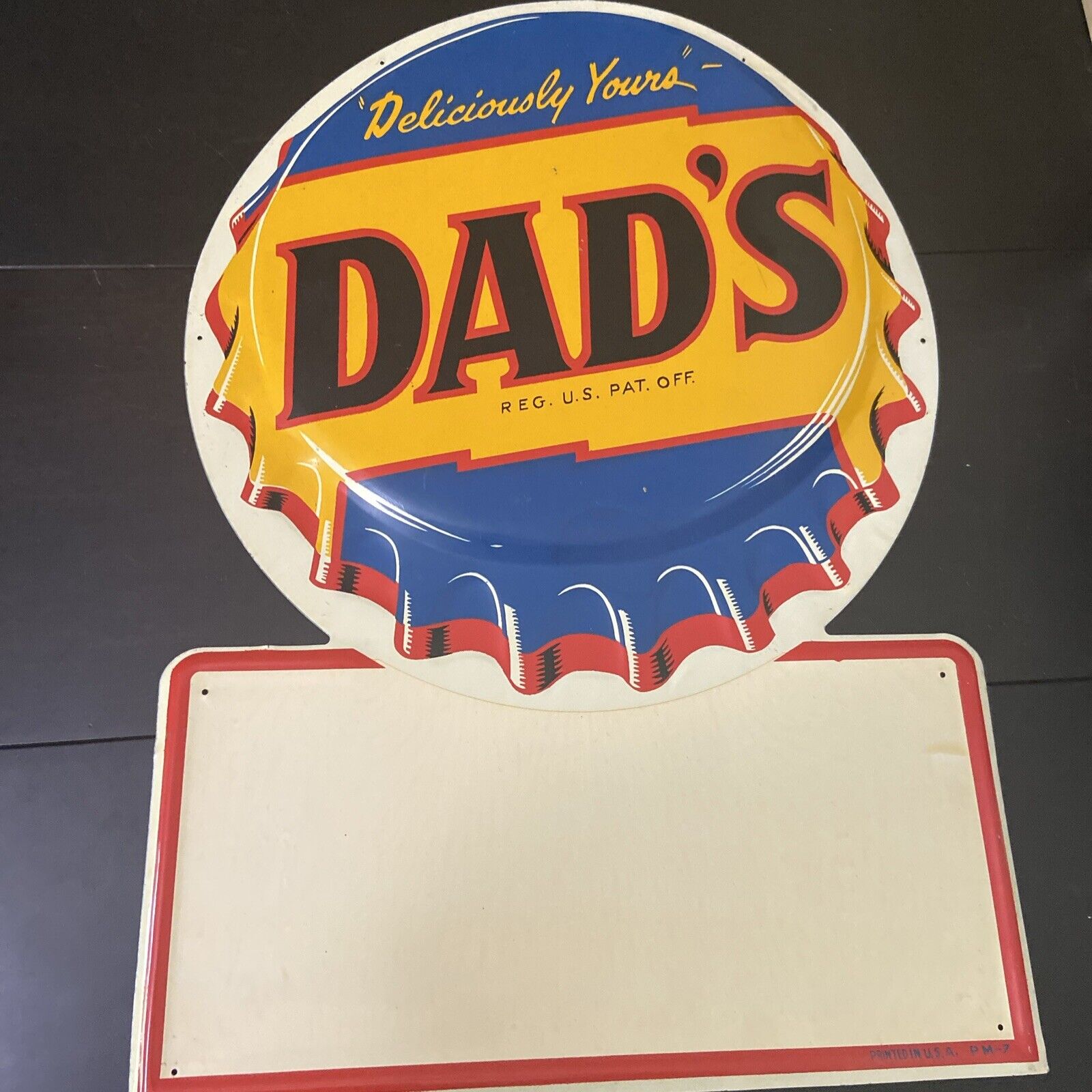 Dad’s Root Beer Bottle Cap Tin Advertising Sign 1930s Vintage 