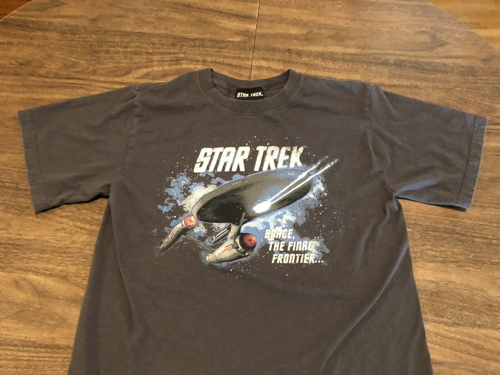 Star Trek Space Final Frontier Enterprise Small Blue Gray T Shirt