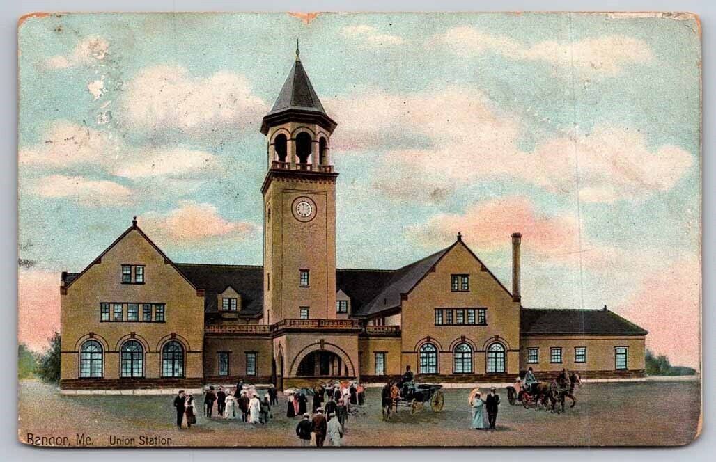 Union Station Bangor ME Maine Train 1907 Postcard