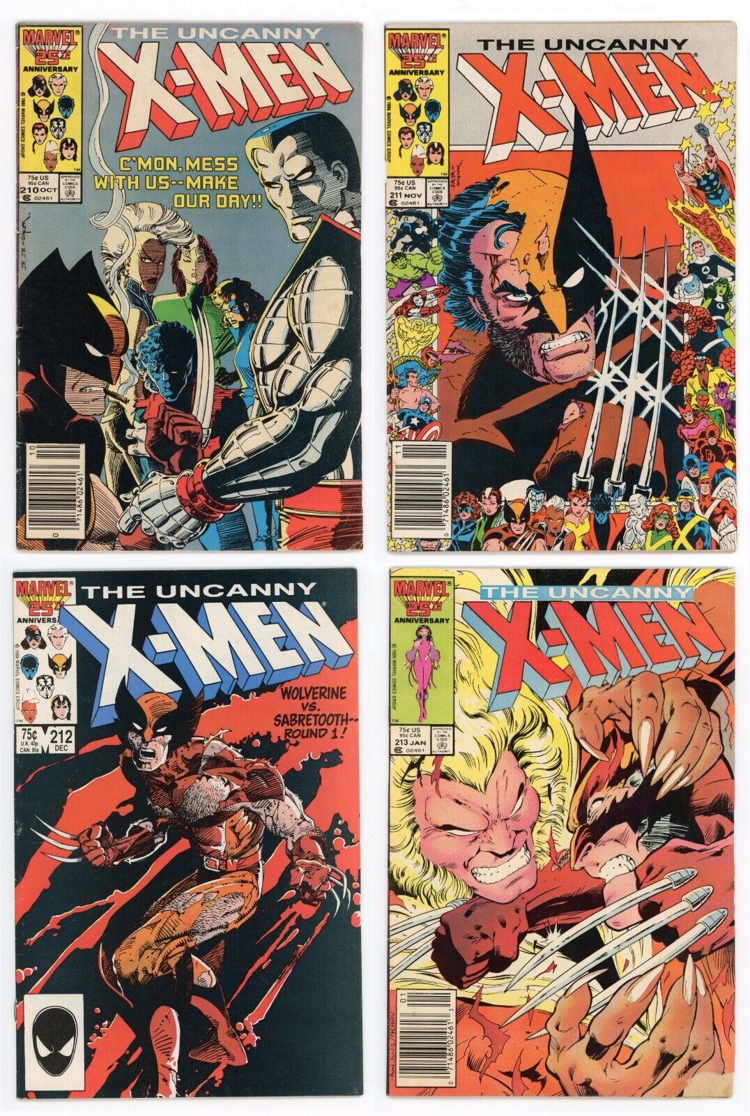 Uncanny X-Men #210-213 FN Set MUTANT MASSACRE 210 211 212 213 LOT 1986 Marvel