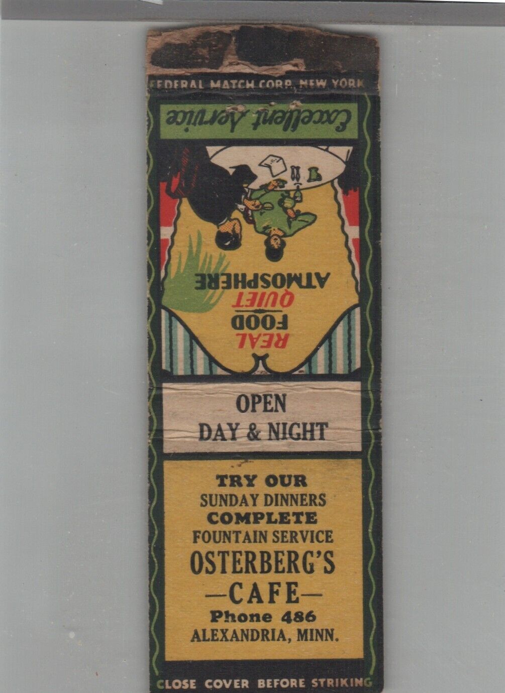 Matchbook Cover 1920s-30's Federal Match Osterberg's Cafe Alexandria, MN