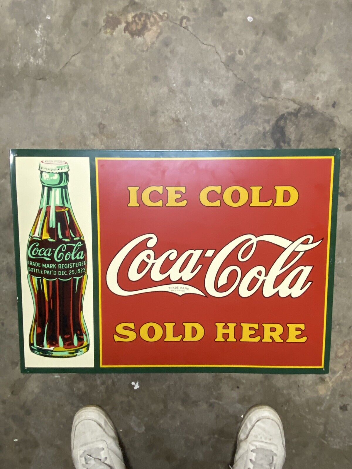 Vintage Coca - Cola Tin Metal 20 X 28 sign Ice Cold Sold Here Pat’D Dec 1923