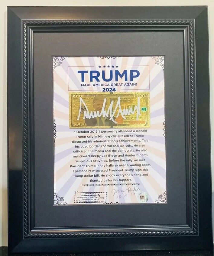 Donald Trump Autographed Signed Bill MAGA W/ Certificate Of Authenticity Notaty