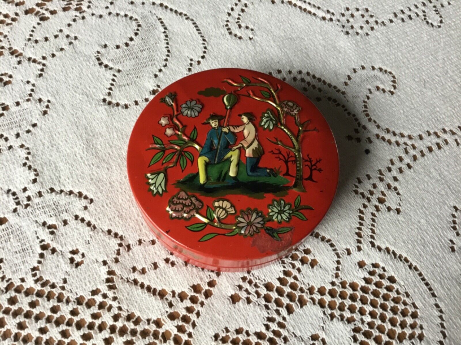 Vintage BARET WARE Metal Trinket Box, Pill Box, Miniature Container, Red