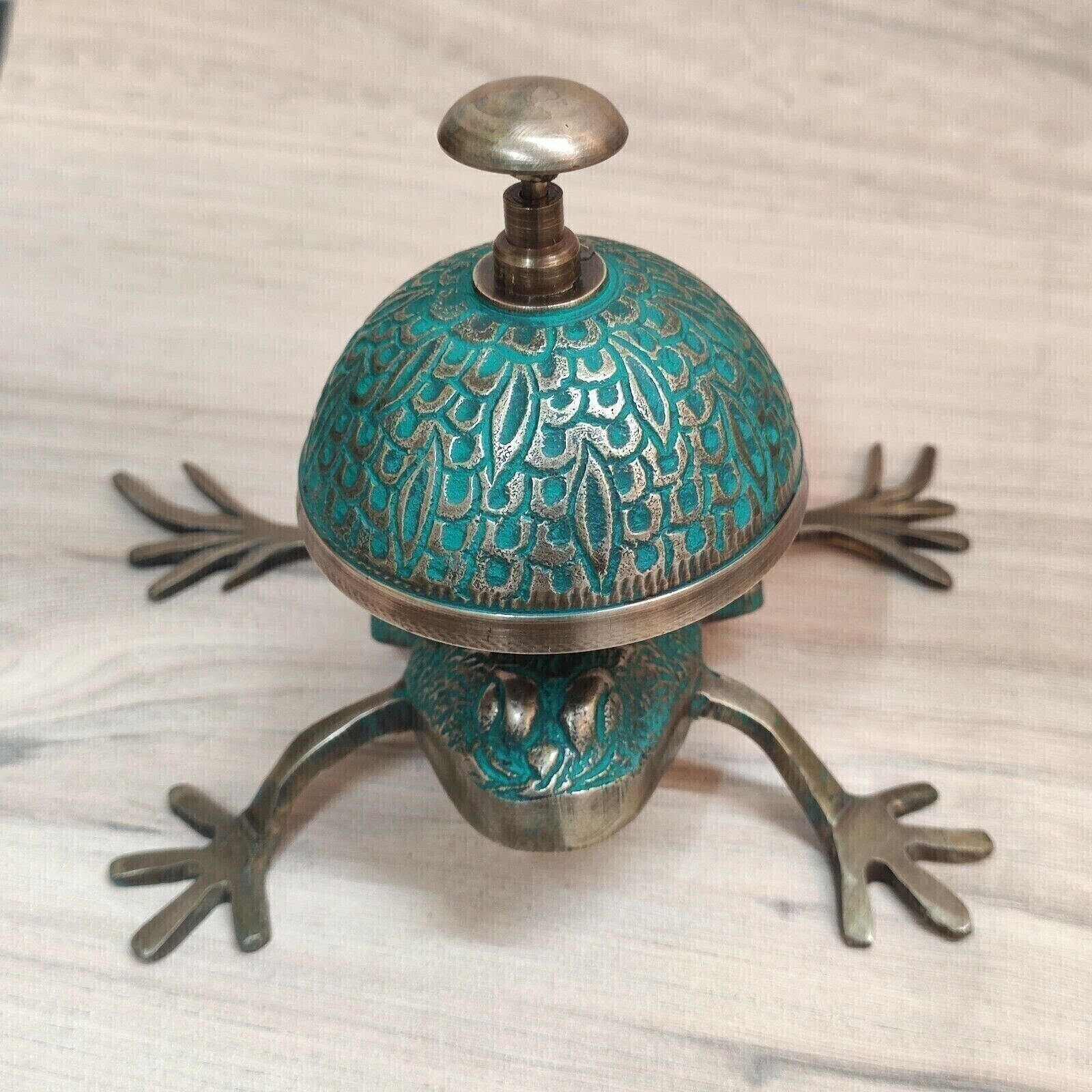 Exquisite Handmade Antique Frog Design Brass Vintage Counter Desk Bell with Push