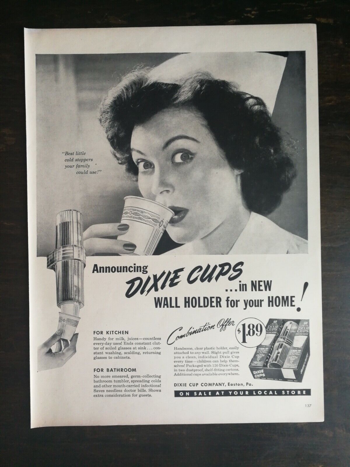 Vintage 1949 Dixie Cups Full Page Original Ad 1221