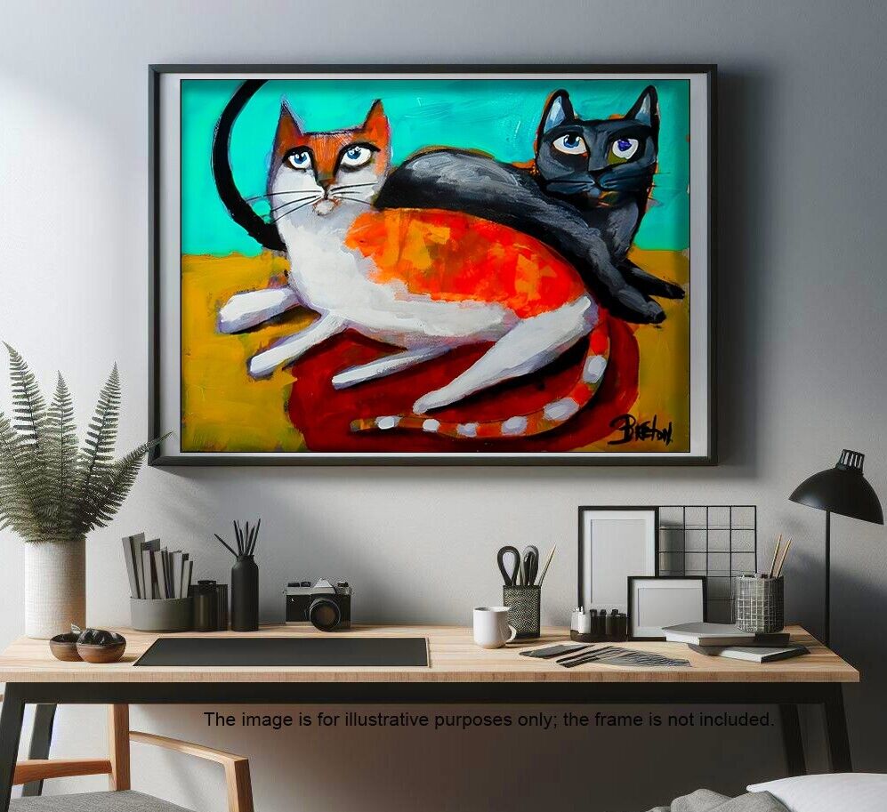 2 Cats Beautiful print Cat Lovers Art  +  USA + includes ACEO free