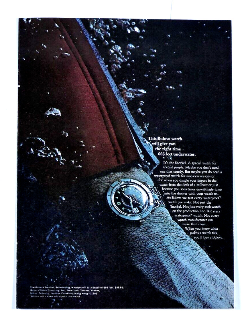 1966 Bulova Snorkel 666 Feet Vintage Original Print Ad 8.5 x 11\
