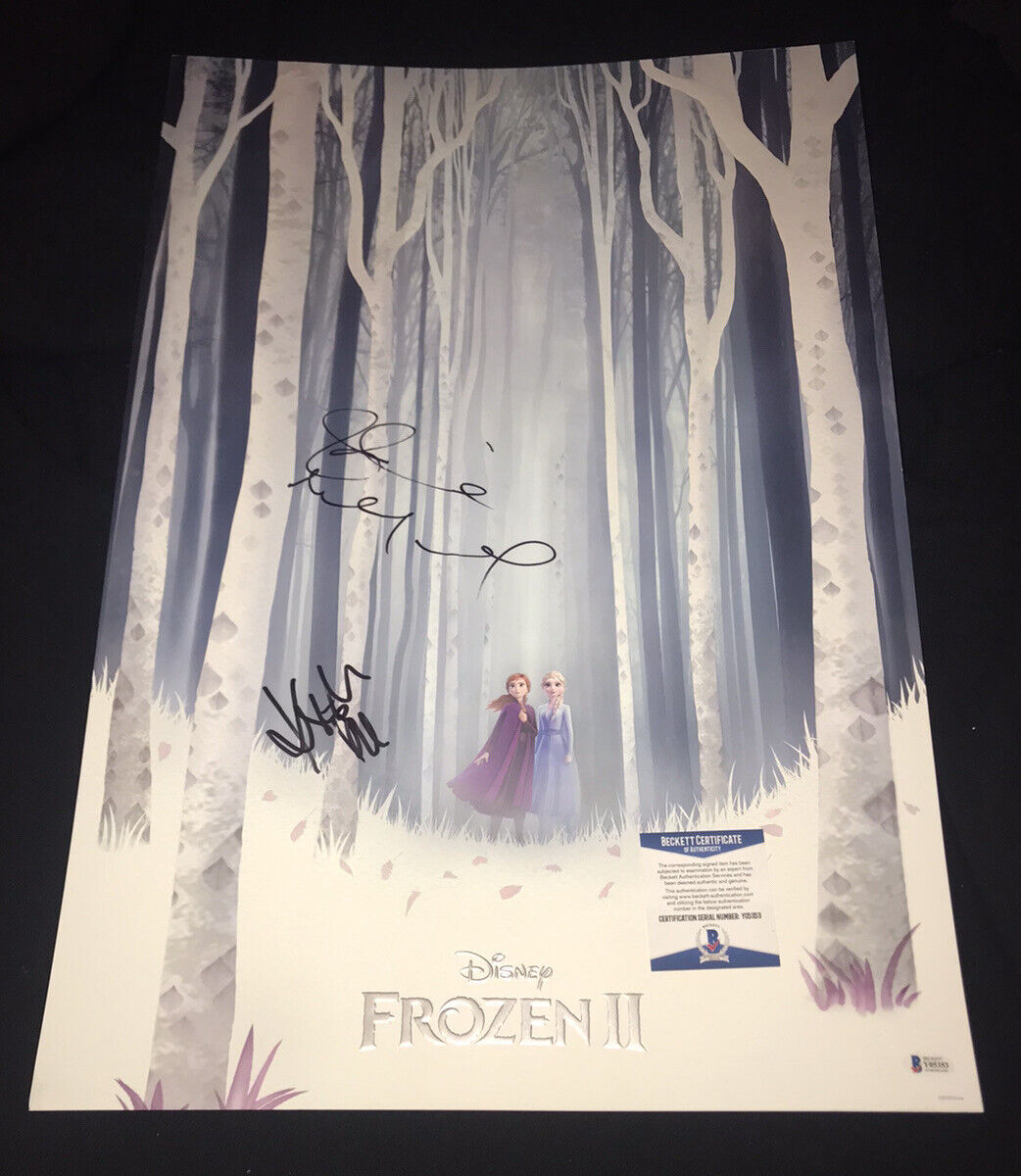 Idina Menzel signed Frozen II 2 poster D23 Kristen Bell photo Anna cast Elsa BAS