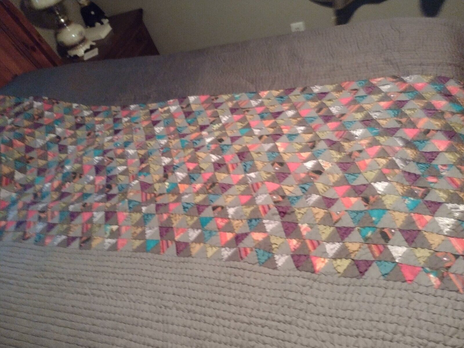 Pretty Vintage  Quilt triangles.purple,browns ,gold