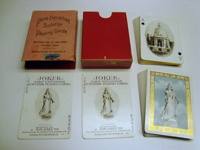 Circa 1900 Paris Exposition Souvenir Playing Card Deck, 52+2J+Box