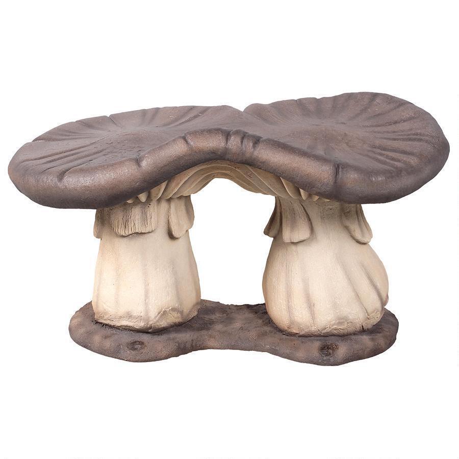 Enchanted Gnome & Fairy Forest Flora Grand Scale Mushroom Bench Garden Statue