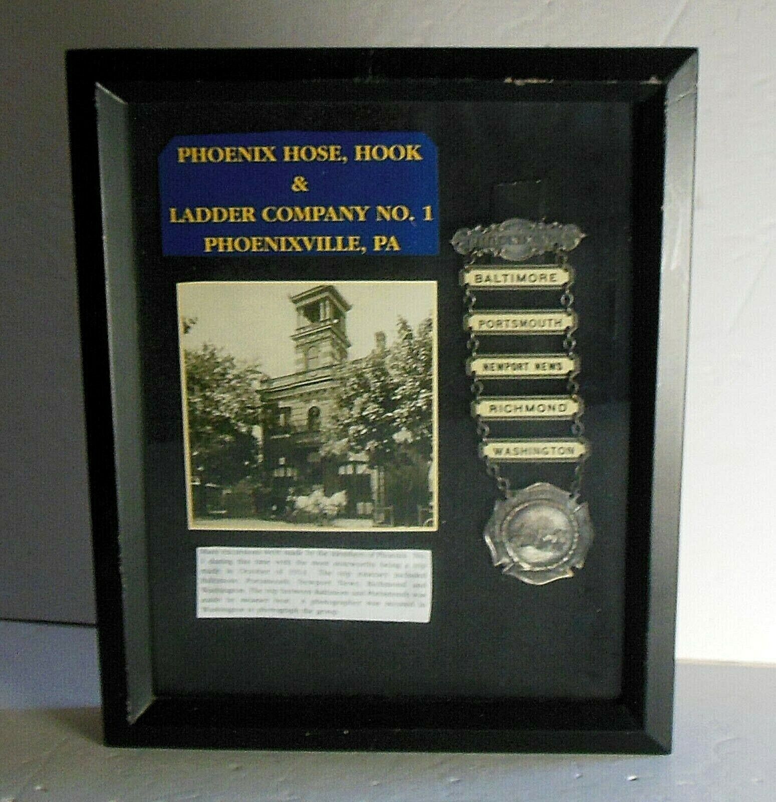 Antique 1914 Phoenixville PA Hose Hook Ladder Fireman Visiting Trip Medal Badge