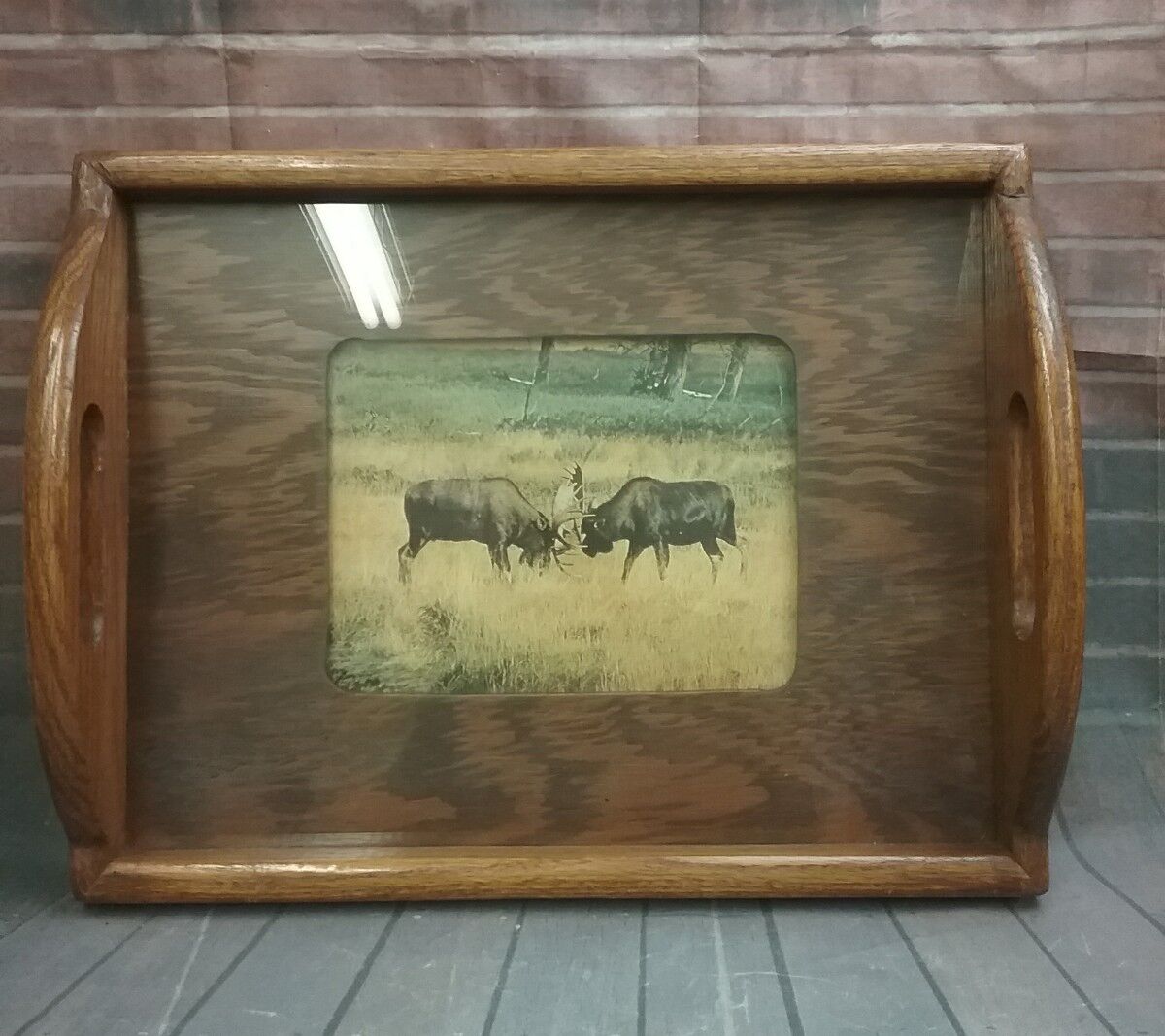 Awesome Vintage Rustic Wood Moose Decorative Tray