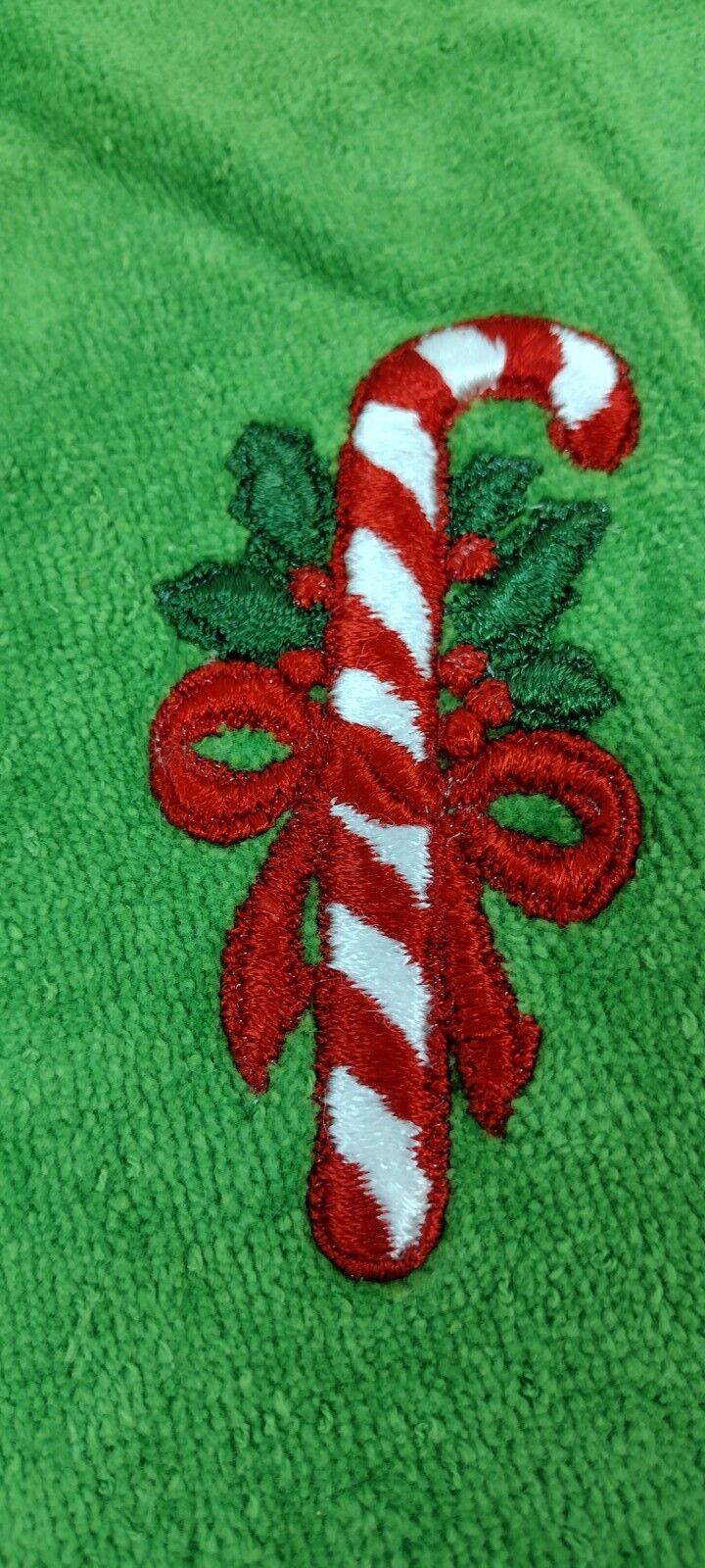 Towel Christmas Vintage Fieldcrest CANDY CANE 70S EMBROIDERED Holiday Neon green