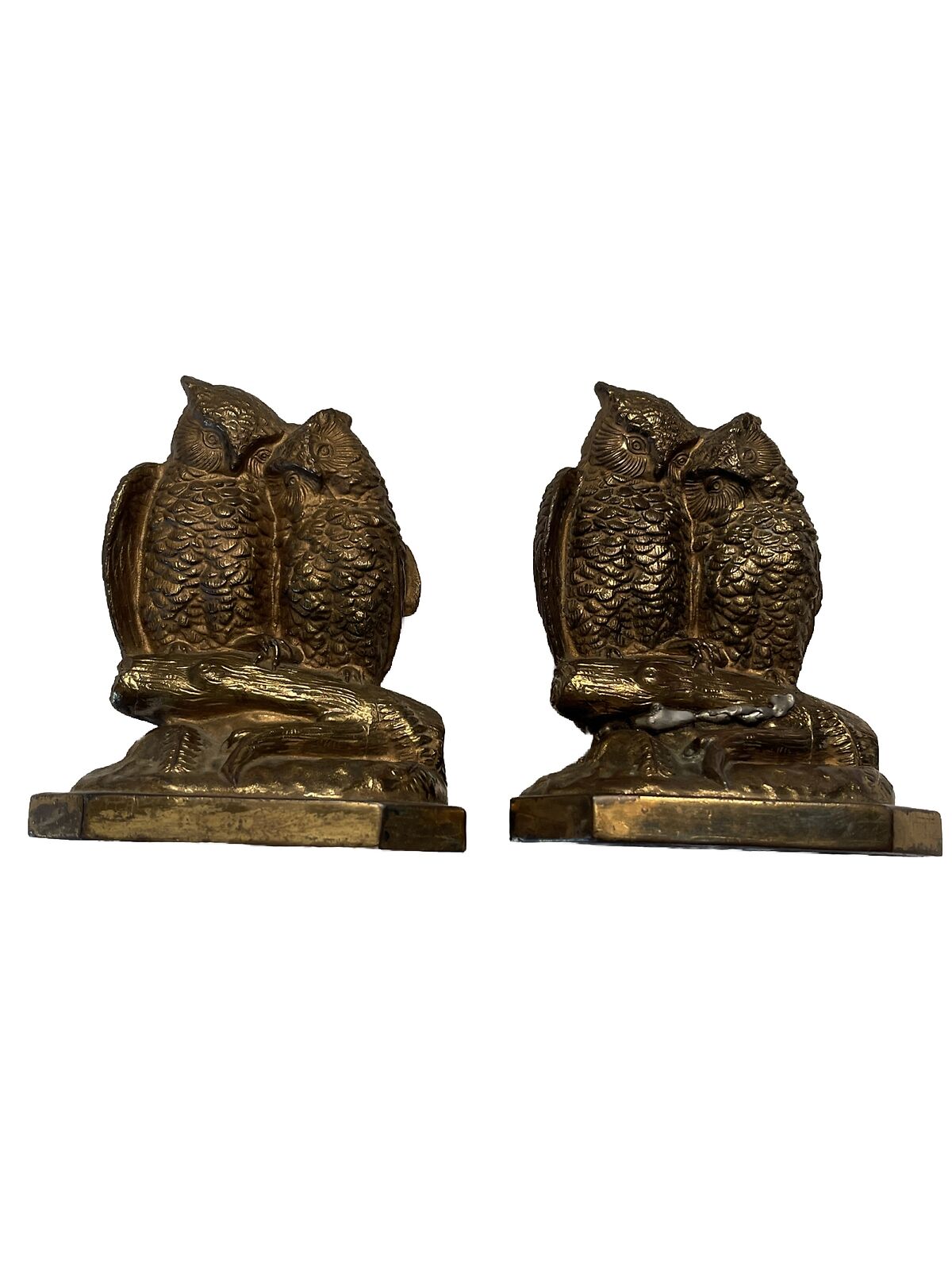 Vintage Pair Courting Owls Branch Brass Bookends Philadelphia MFG Co Cast Metal