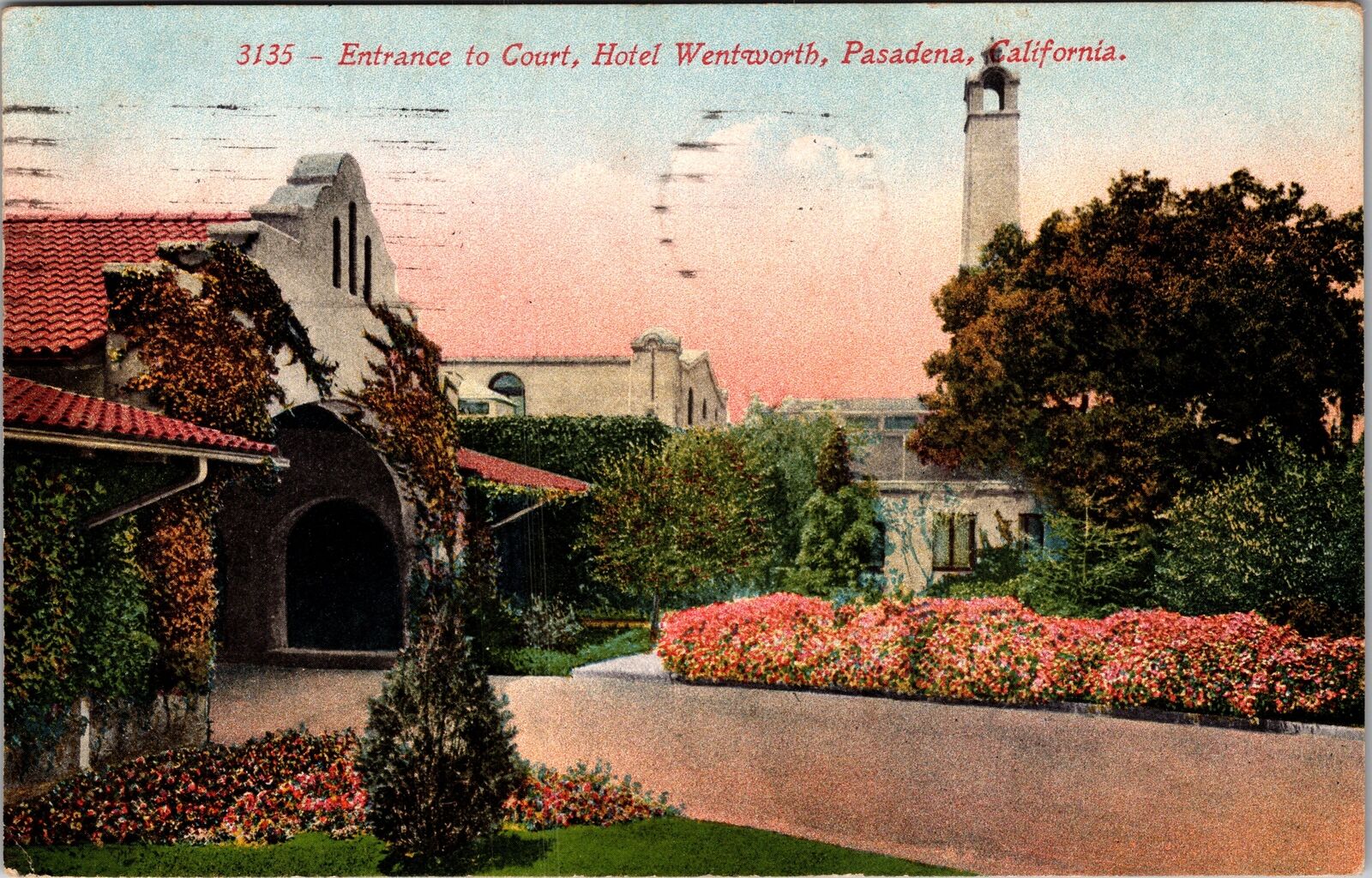 Pasadena CA-California, Entrance Court, Hotel Wentworth, c1921 Vintage Postcard