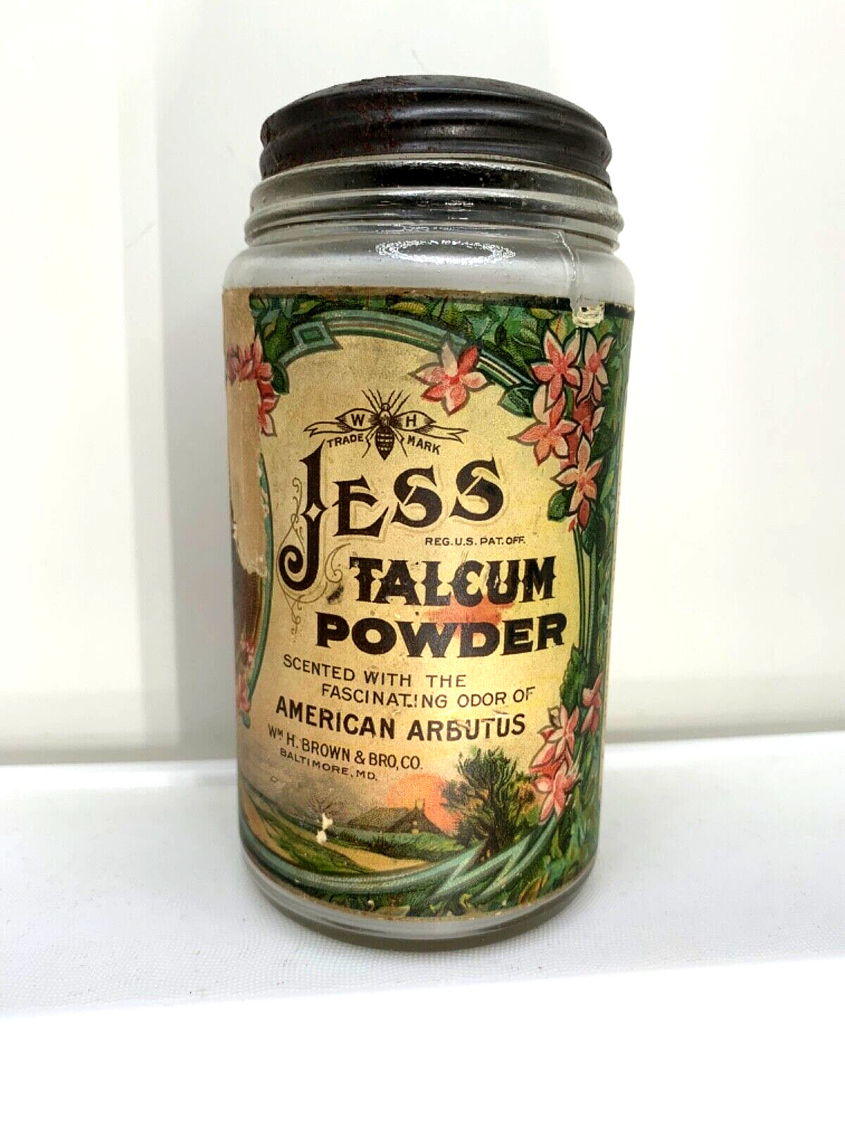 Lovely Antique perfumed powder jar.  Jess, American Arbitus by HM Brown.  1900
